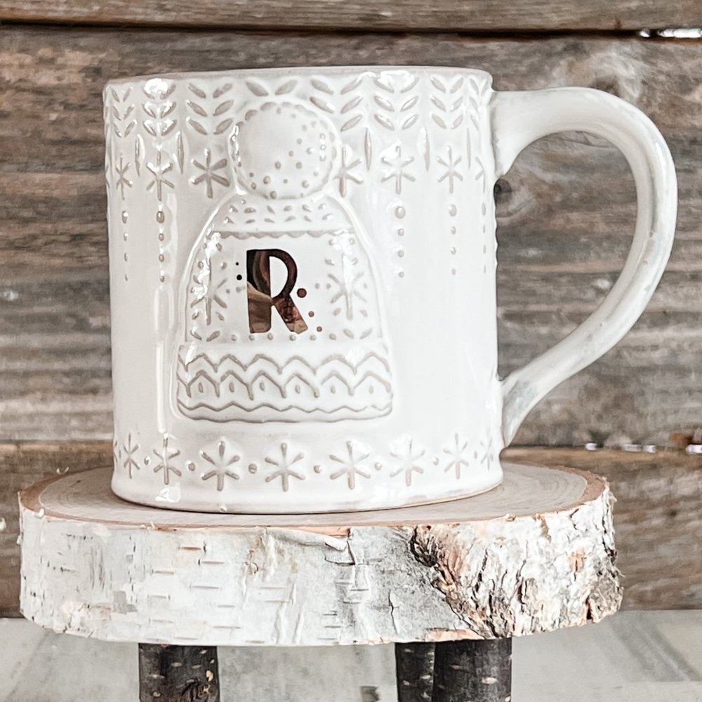 Anthropolgie Monogram "R" Mug - Snowcap Reactive Glazed 13 oz - NWOT